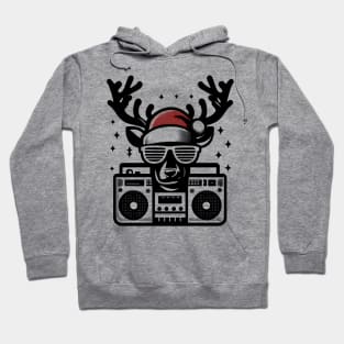 Retro Christmas Reindeer Santa Hat Hoodie